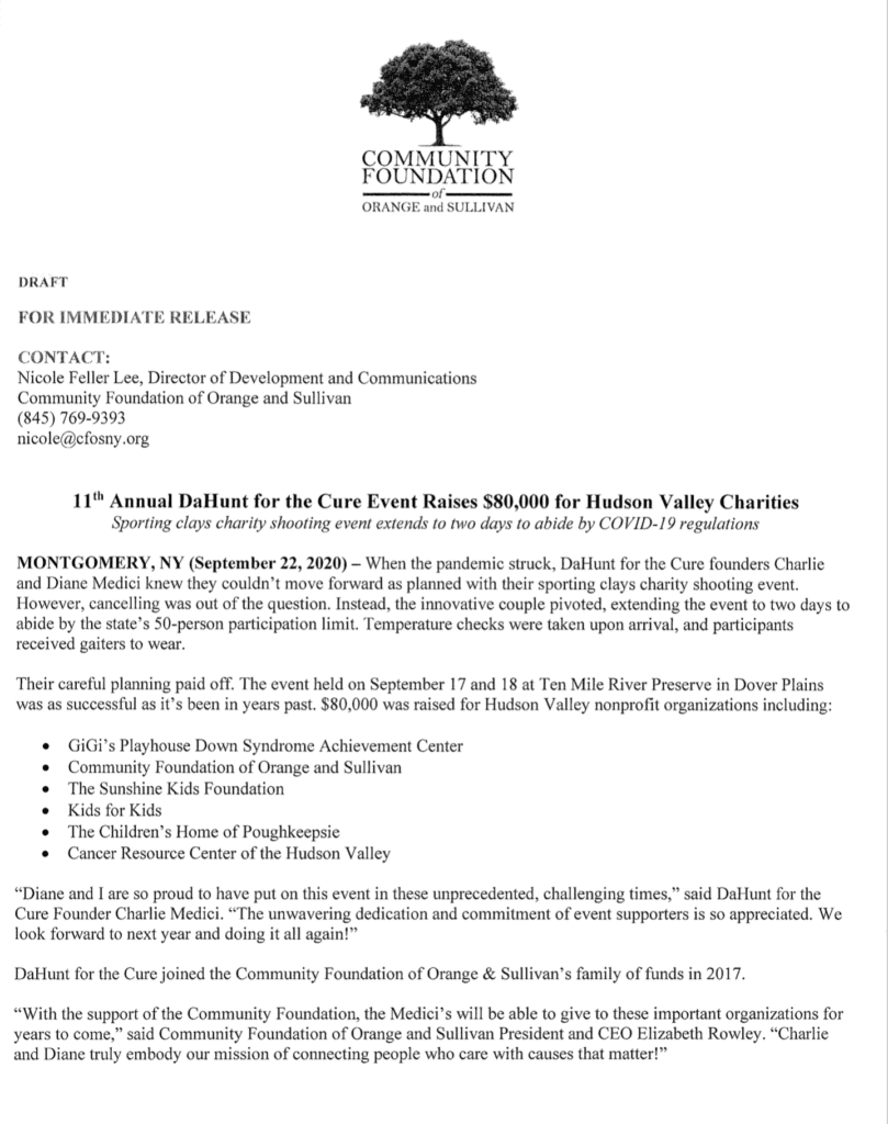 Community Foundation press release with logo