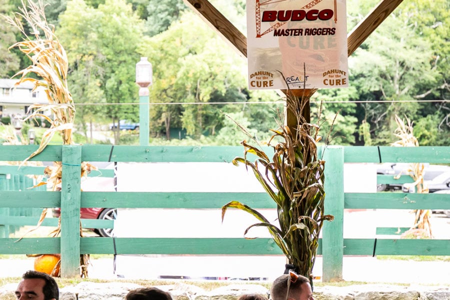 People at pavilion under Budco sponsor sign